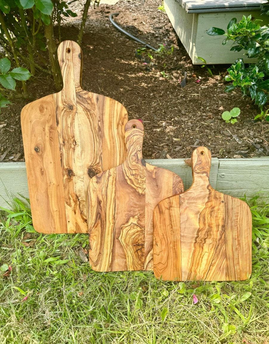 Large, Medium, Small Olive Wood Cutting Board With Handle