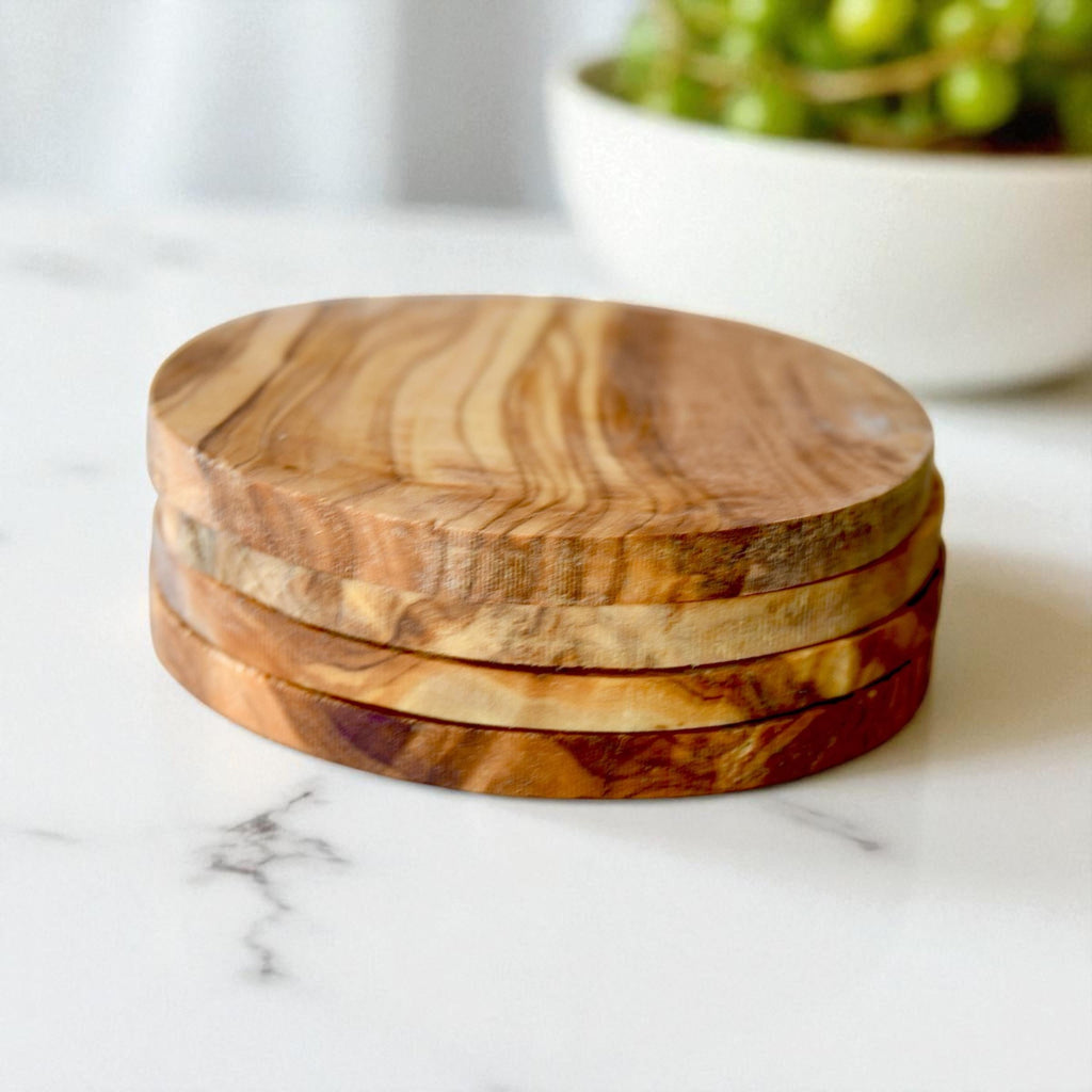 Round Rustic Olive Wood Coasters