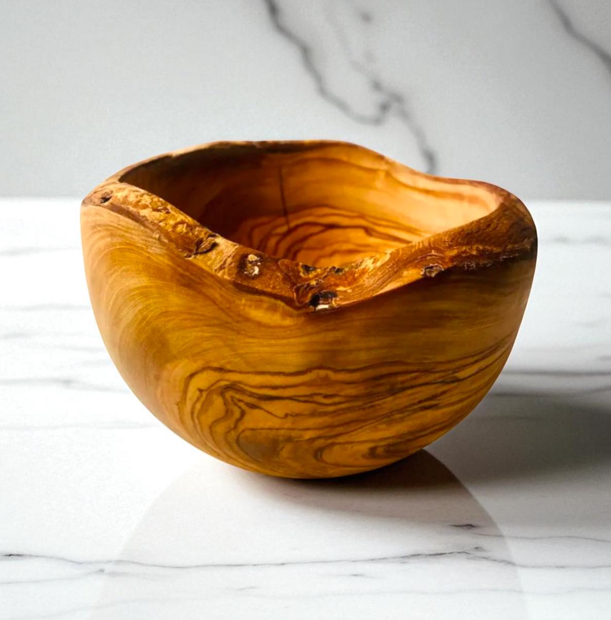 Rustic Live Edge Olive Wood Snack Bowl