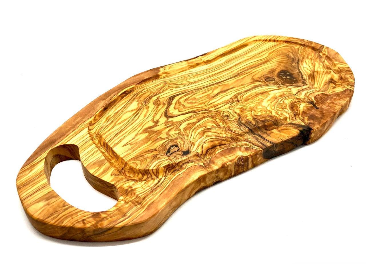 Large Olive Wood Steak Board RUSTIC with Pull Tab +Juice Groove