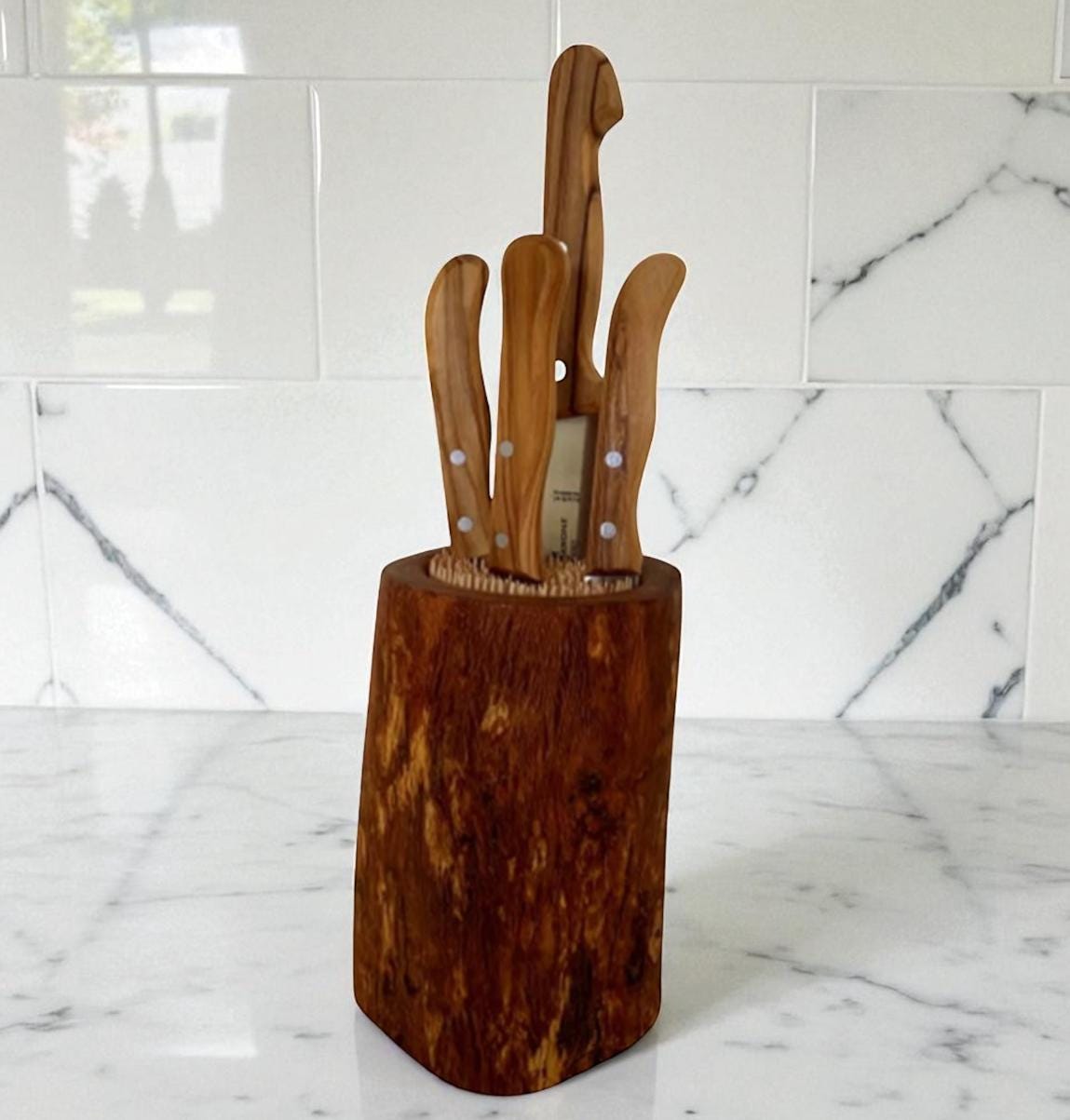 Rustic Olive Wood Knife Block
