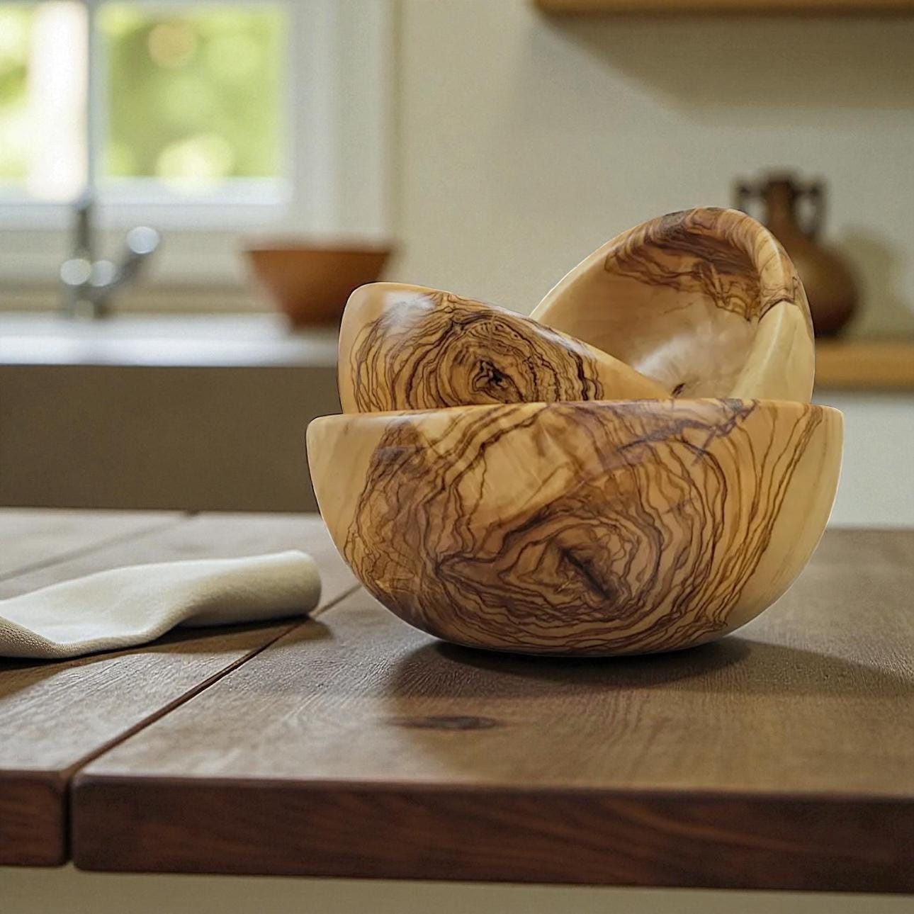 Rustic Olive Wood Snack Bowls