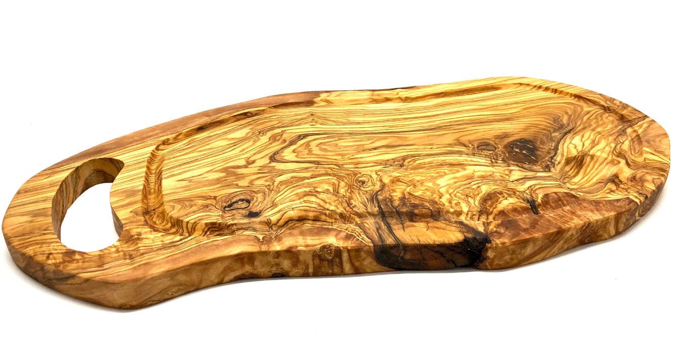 Large Olive Wood Steak Board RUSTIC with Pull Tab +Juice Groove