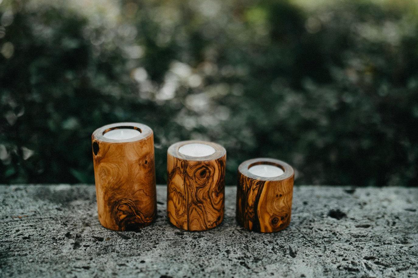 Olive Wood Tea Light Holder Set of 3