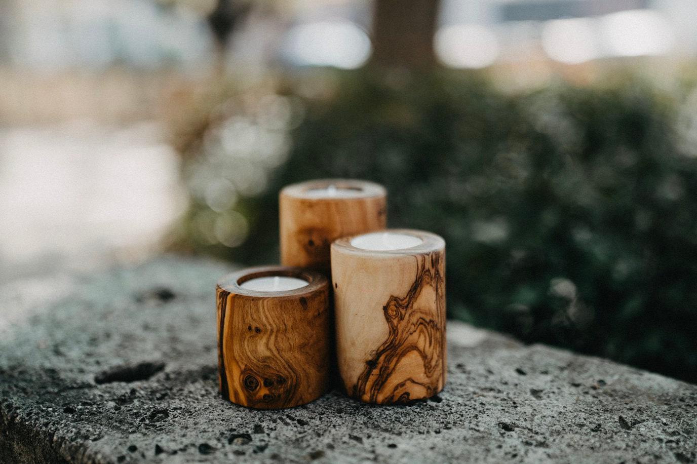 Olive Wood Tea Light Holder Set of 3