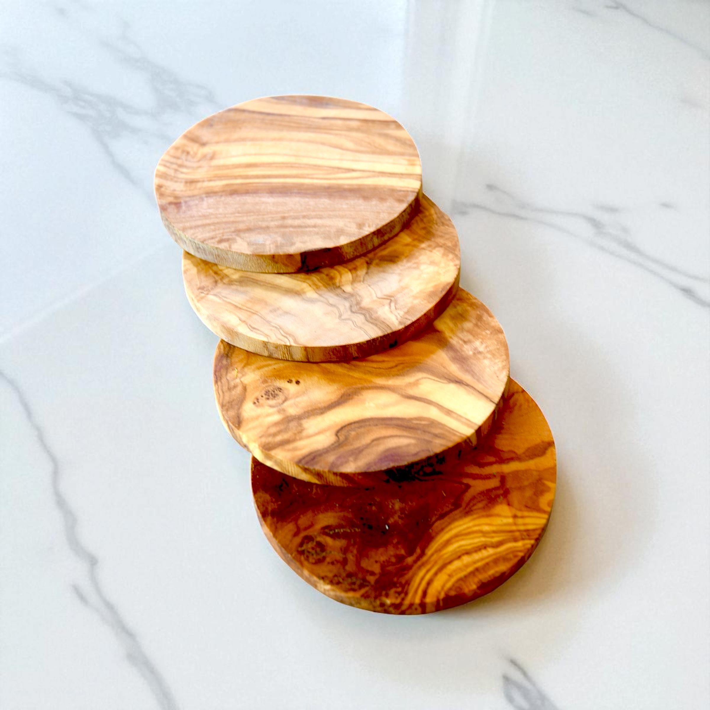 Round Rustic Olive Wood Coasters