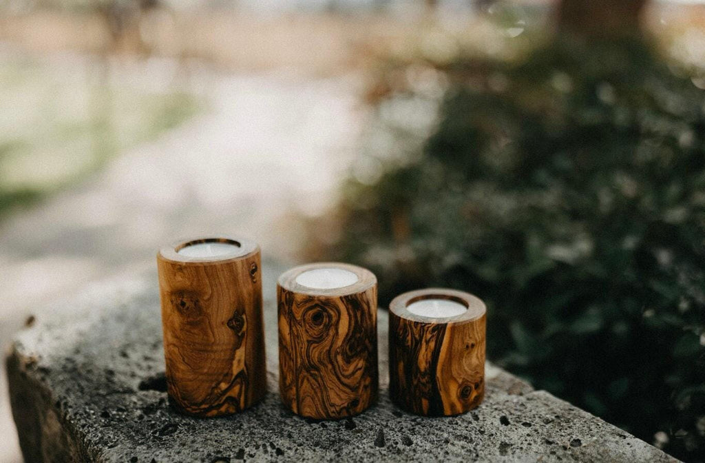 Olive Wood Tea Light Holder Set of 3