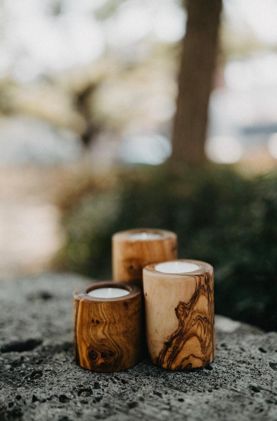 Olive Wood Tea Light Holder Set of 3