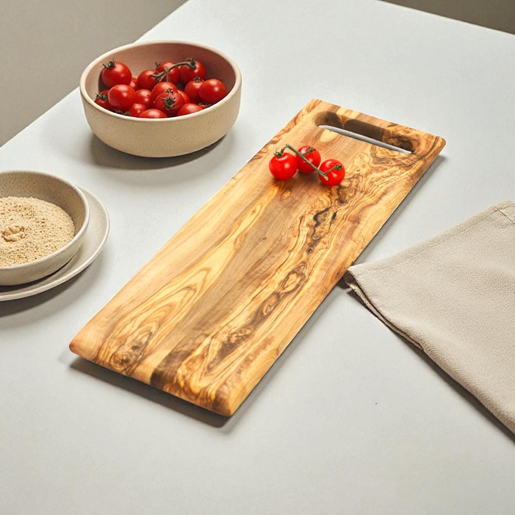 LARGE Olive Wood Serving Board with Handle – 17.7" x 5.9"