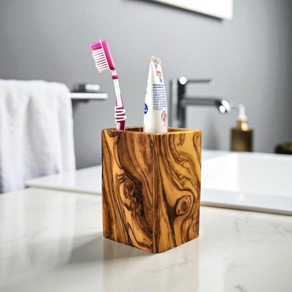 Olive Wood Rectangle Bathroom Cup