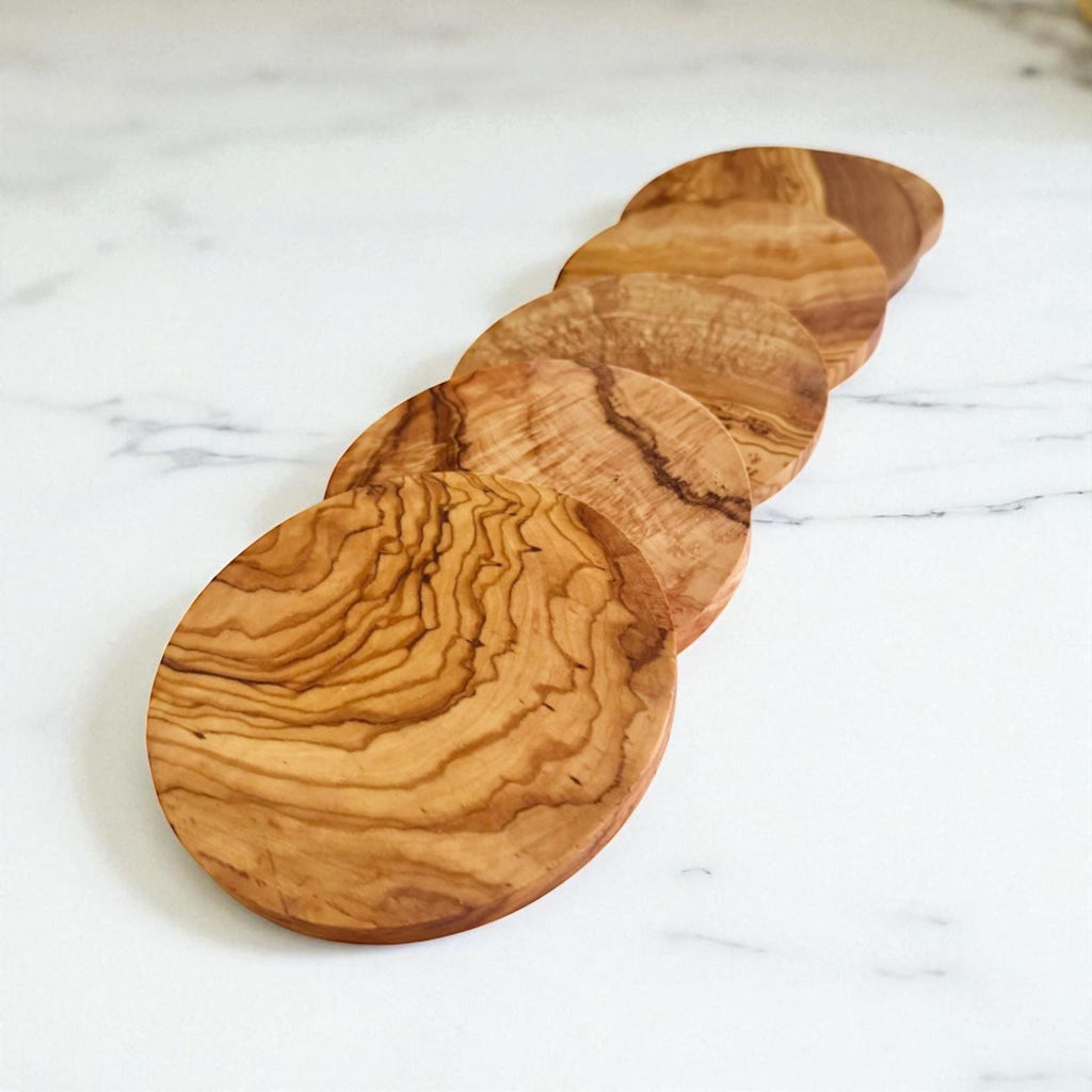 Round Rustic Olive Wood Coasters
