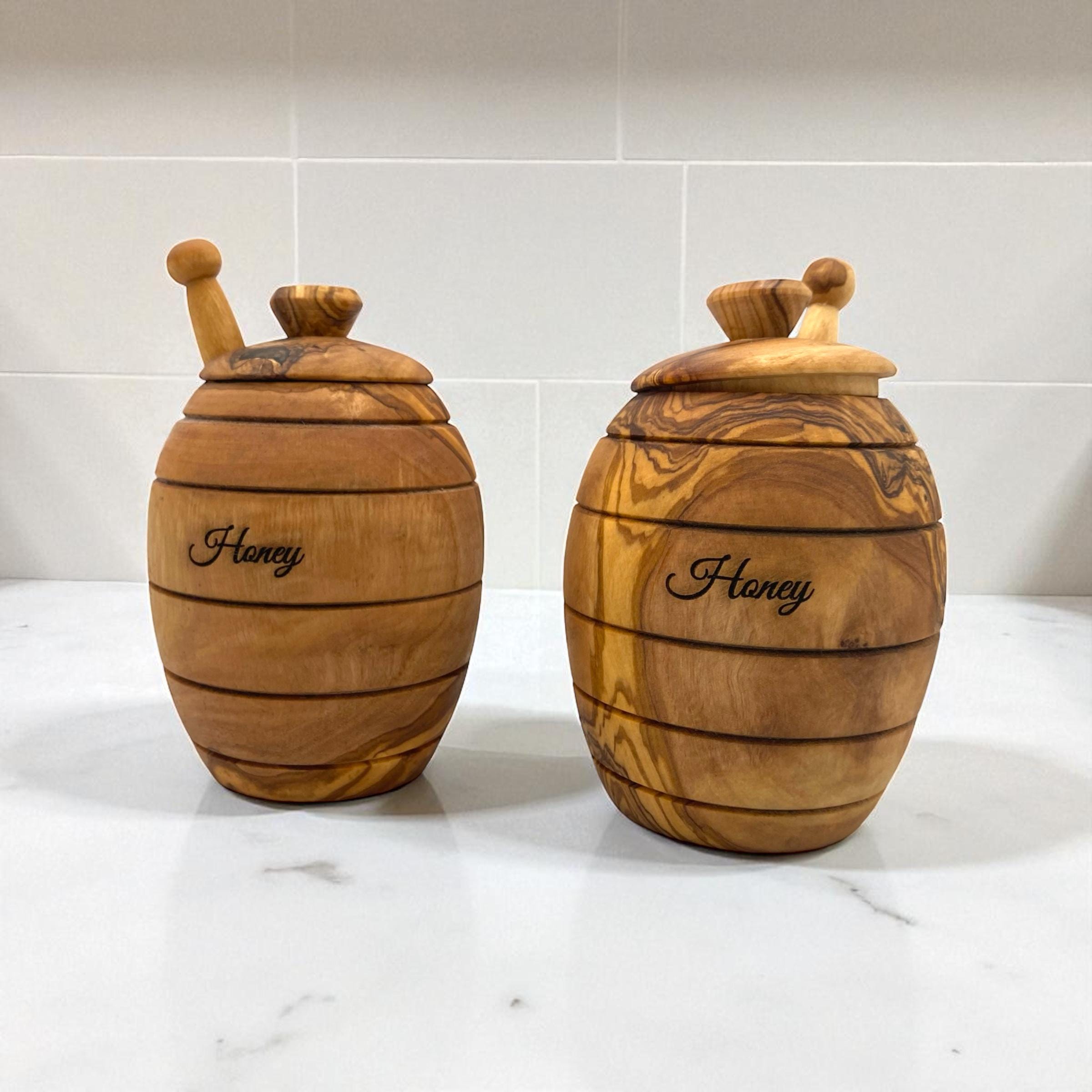 Olive Wood Honey Pot with Dipper