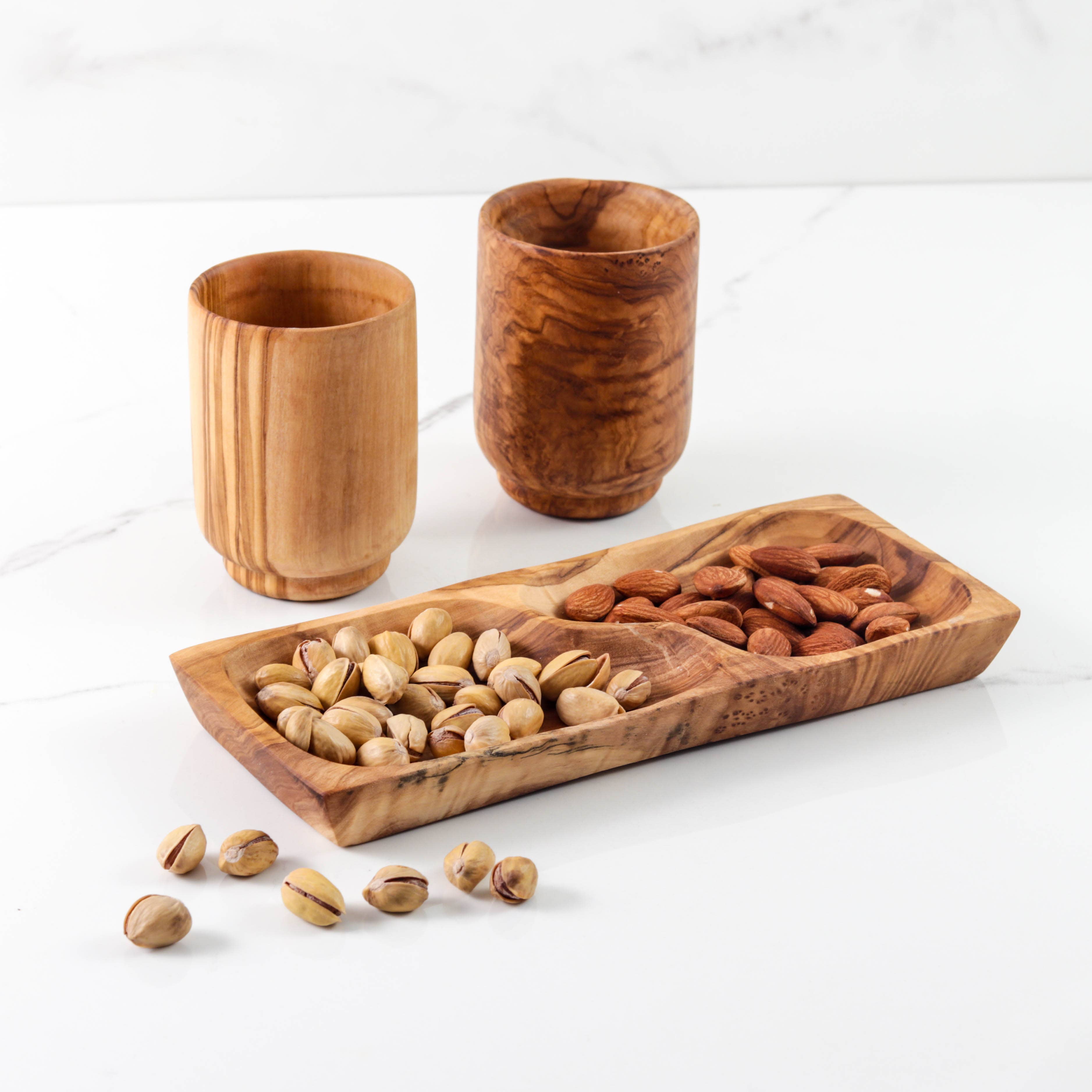 Olive Wood Platter | 2-Section | Rustic Design