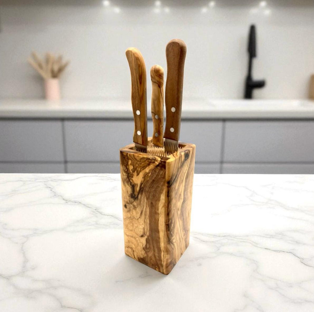 Rectangle Olive Wood Knife Block