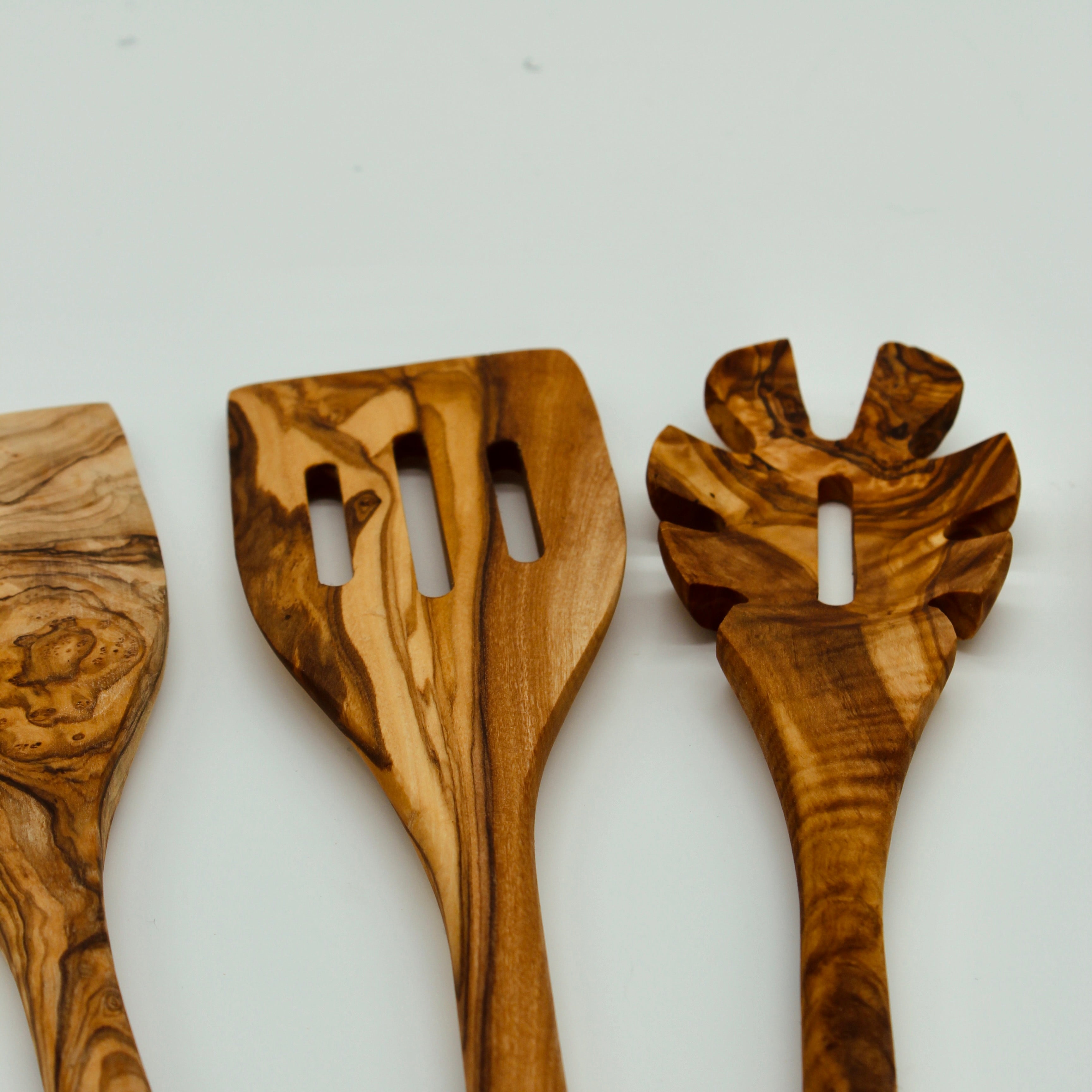 Handmade Olive Wood Utensil Set: 5 Wooden Kitchen Spoons & Spatulas