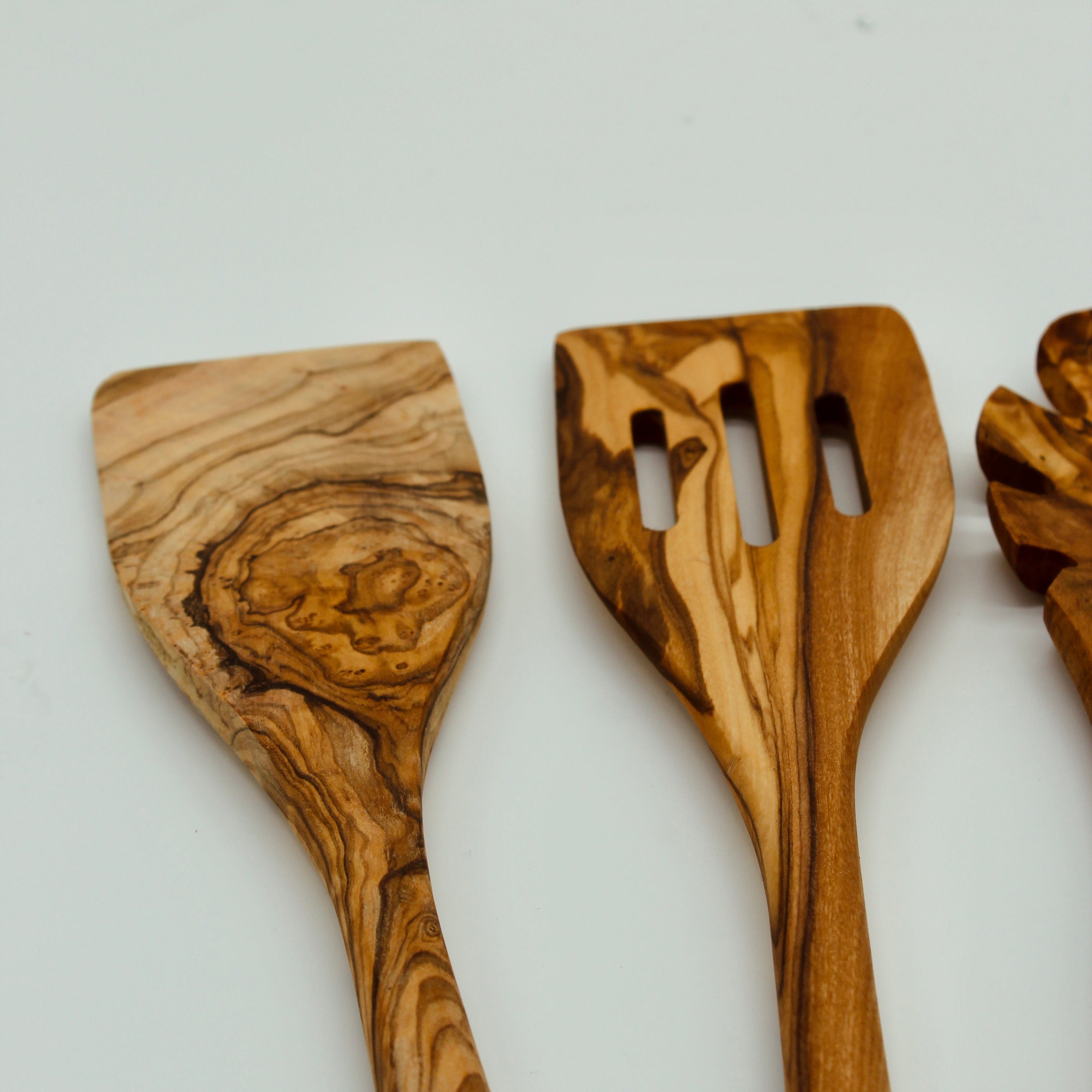 Handmade Olive Wood Utensil Set: 5 Wooden Kitchen Spoons & Spatulas