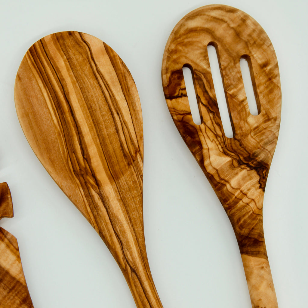 Handmade Olive Wood Utensil Set: 5 Wooden Kitchen Spoons & Spatulas