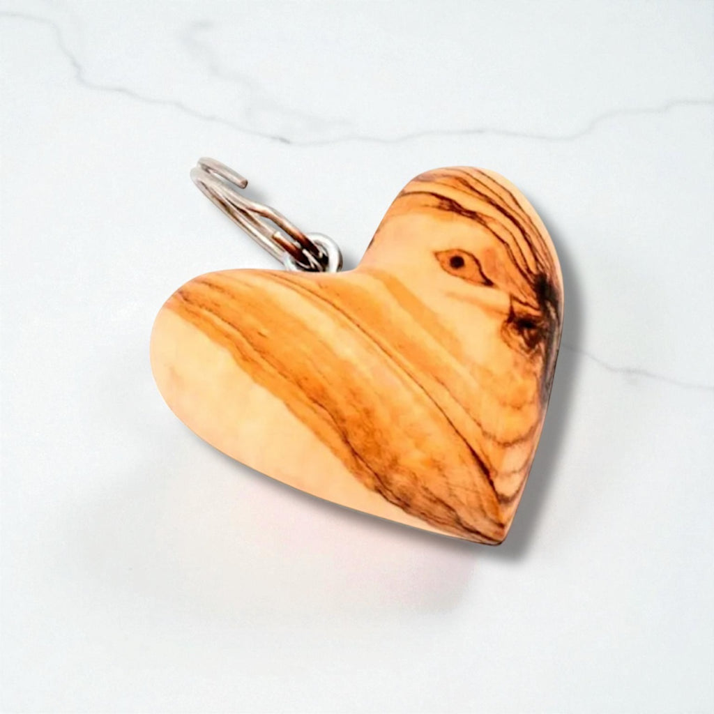 Olive Wood Heart Keychain