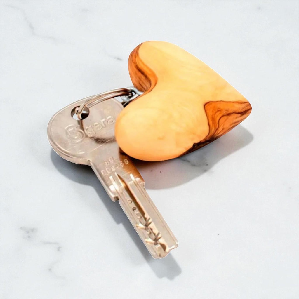 Olive Wood Heart Keychain