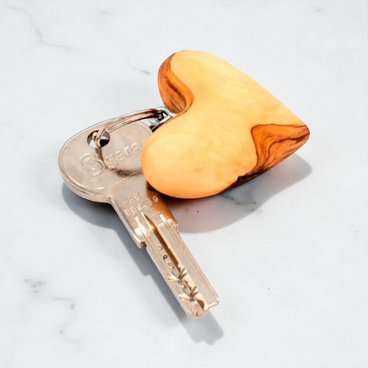 Olive Wood Heart Keychain