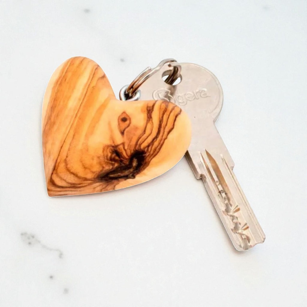 Olive Wood Heart Keychain