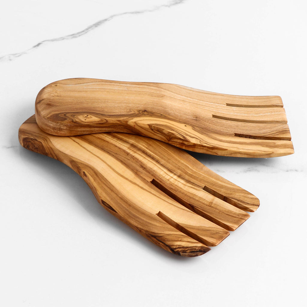 Set of 2 Olive Wood Salad Hands–Handmade Sustainable Servers
