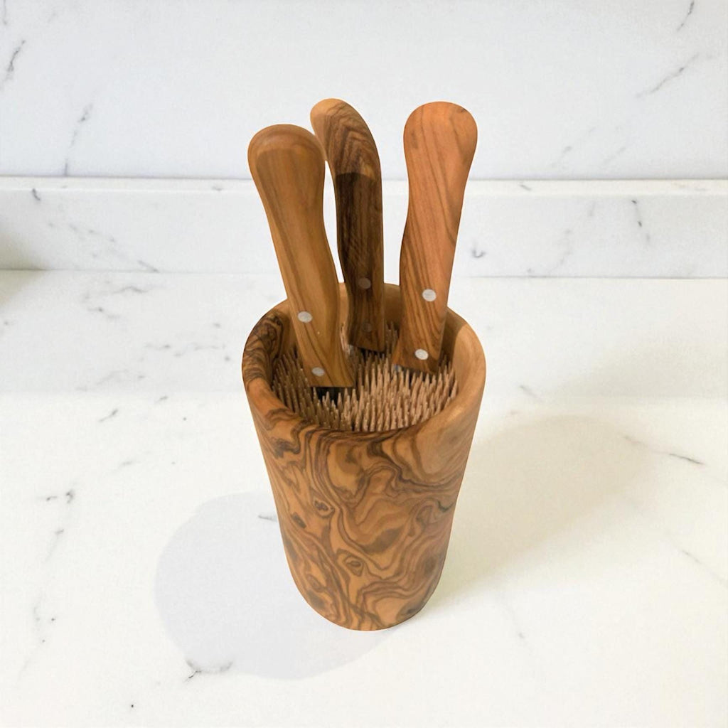 Circle Olive Wood Knife Block