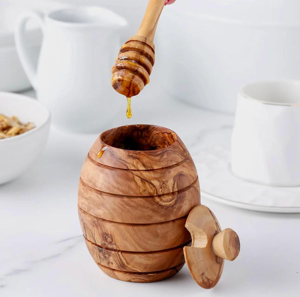 Olive Wood Honey Pot with Dipper