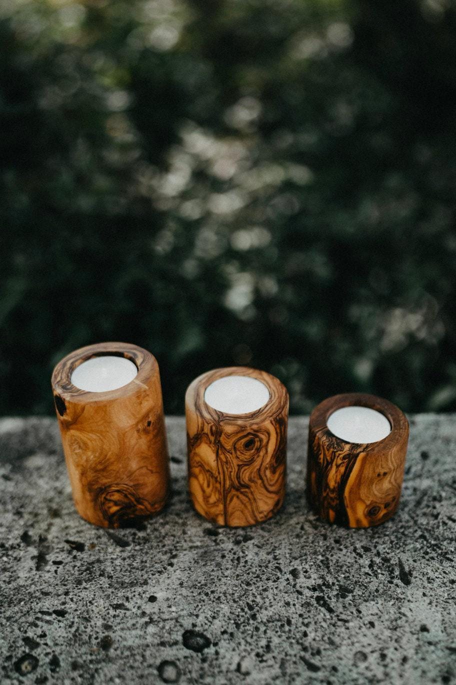 Olive Wood Tea Light Holder Set of 3