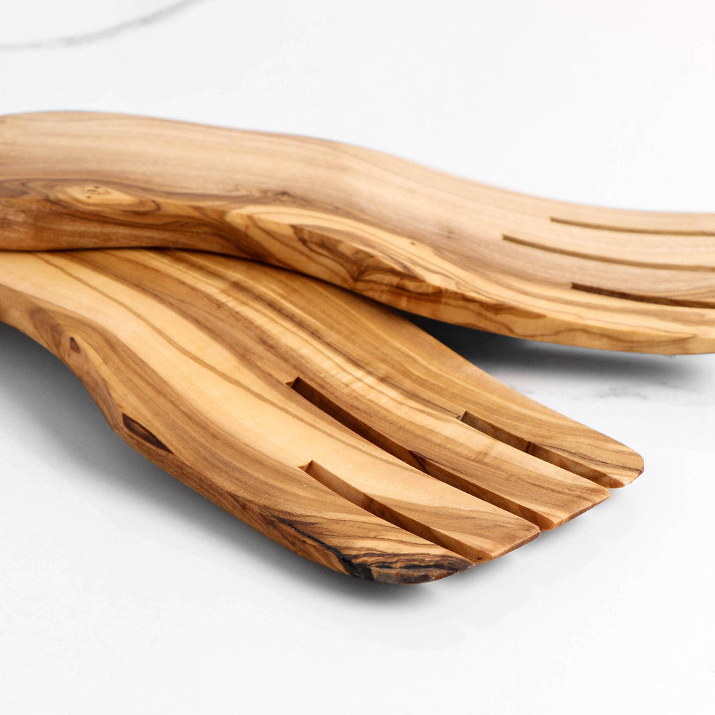 Set of 2 Olive Wood Salad Hands–Handmade Sustainable Servers