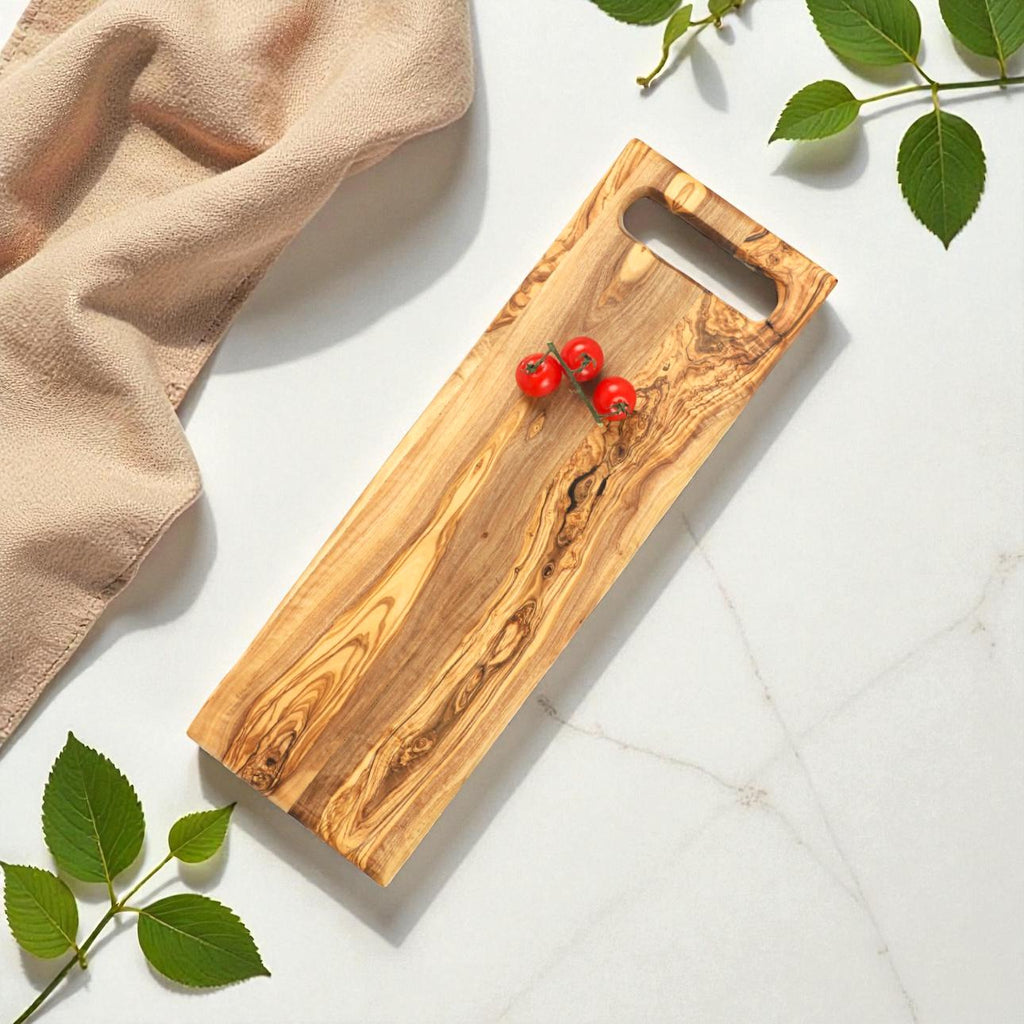 LARGE Olive Wood Serving Board with Handle – 17.7" x 5.9"