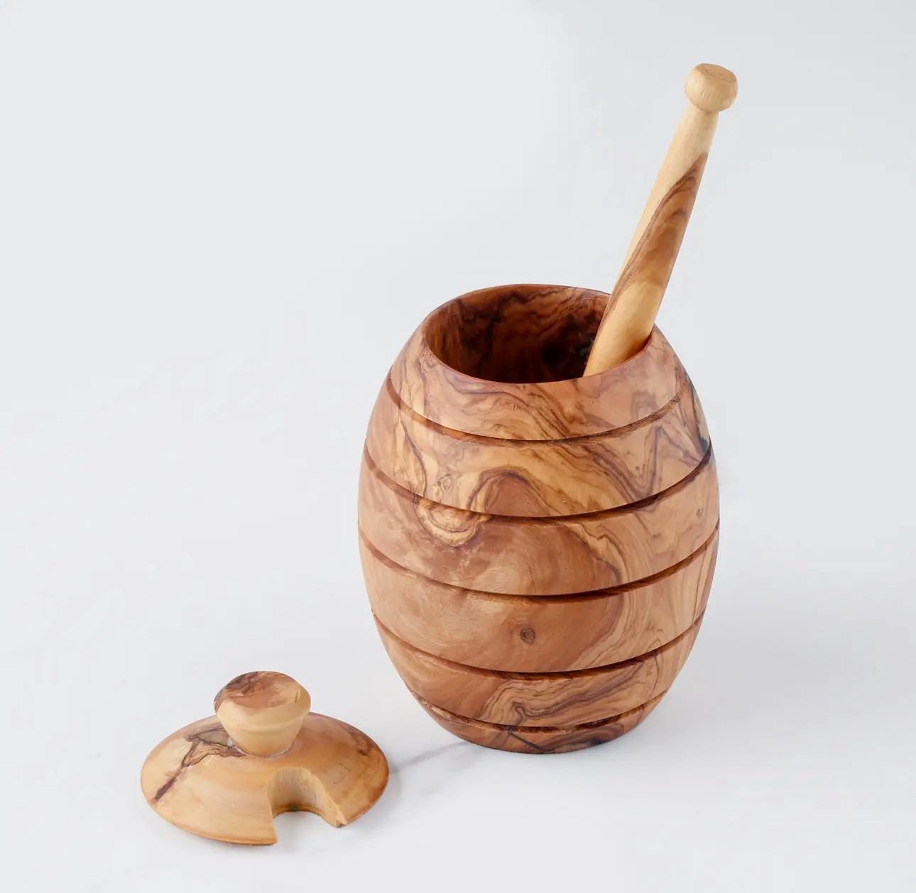 Olive Wood Honey Pot with Dipper