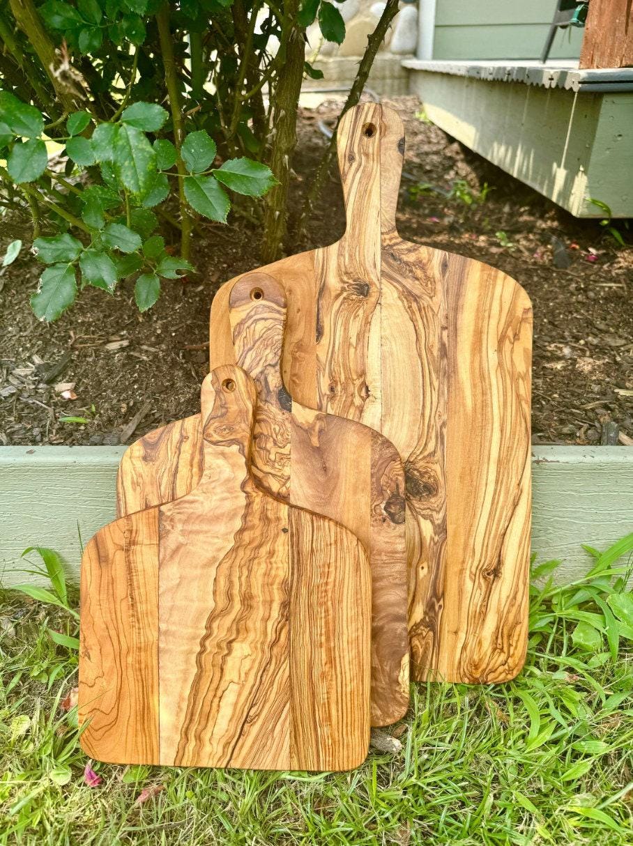 Large, Medium, Small Olive Wood Cutting Board With Handle