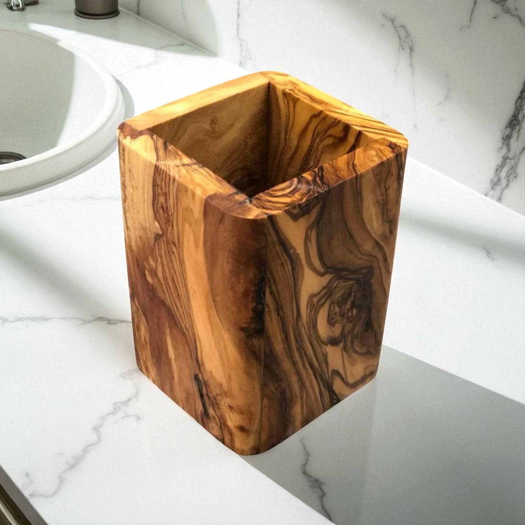 Olive Wood Rectangle Bathroom Cup