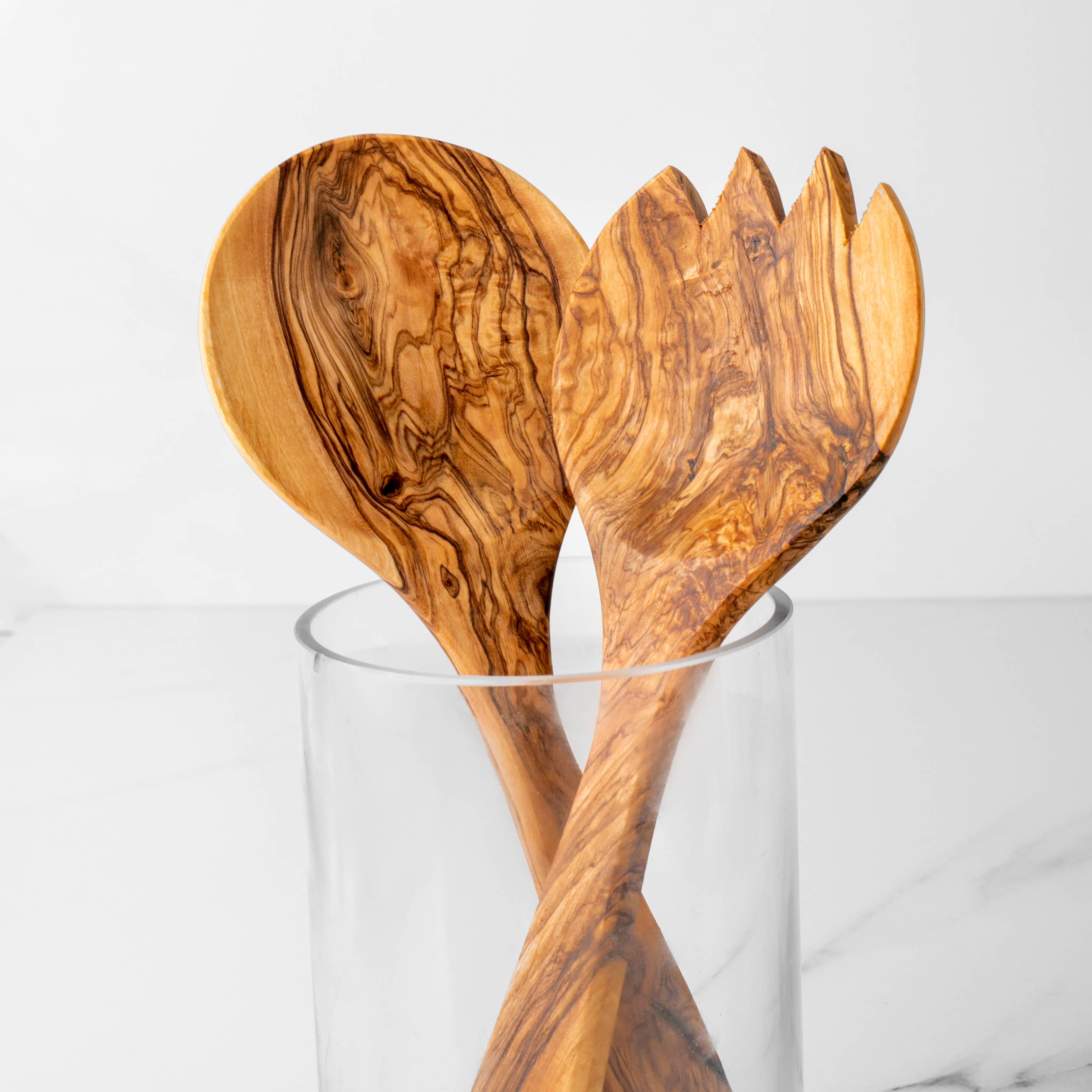 Olive Wood Salad Servers Set – Handmade Spoon & Spork
