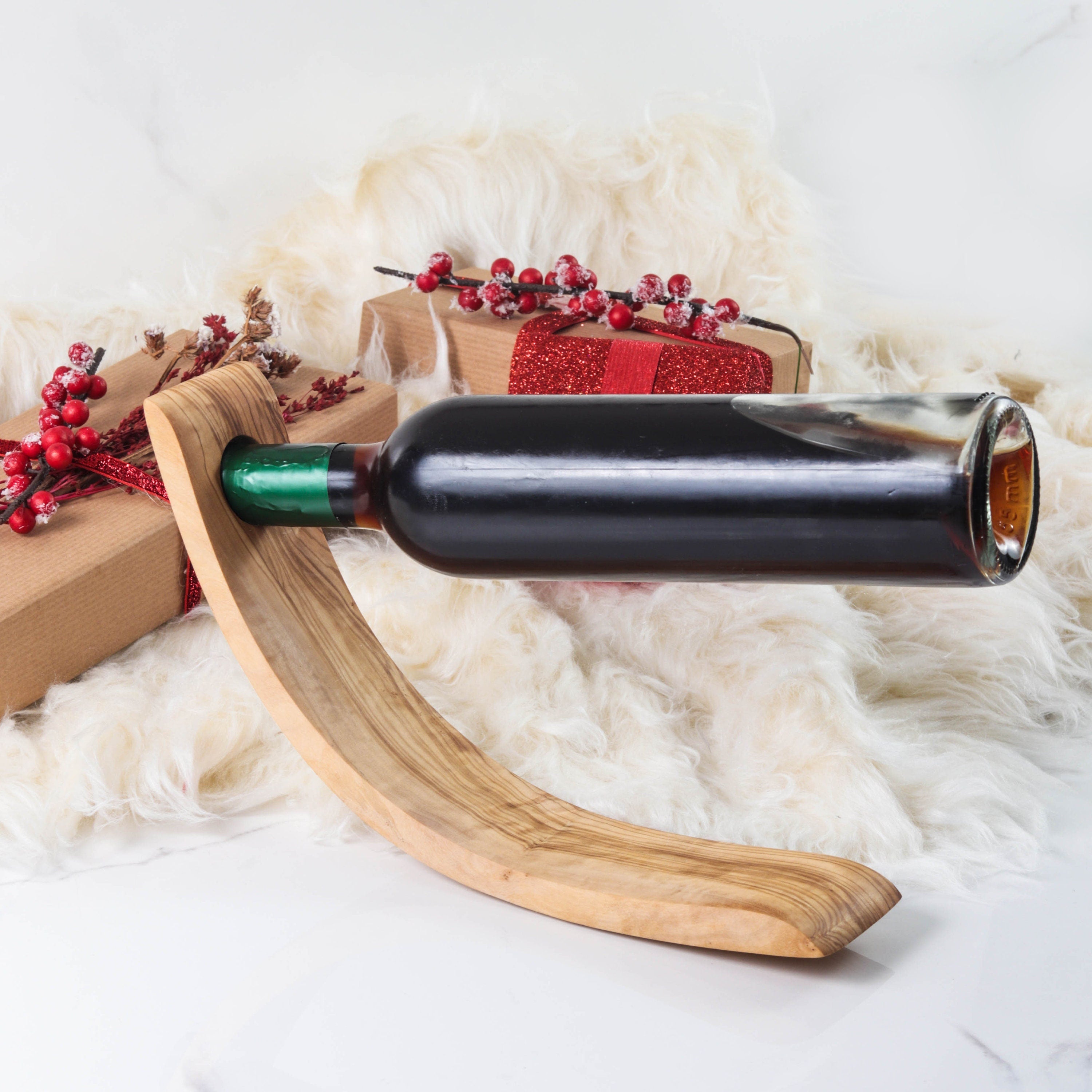 Handmade Olive Wood Wine Bottle Holder