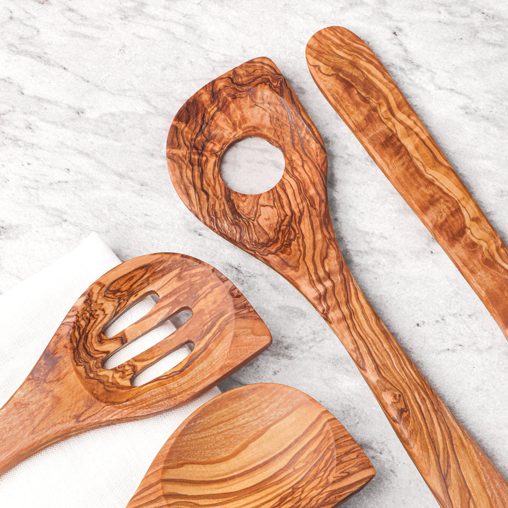 Olive Wood Kitchen Utensil Set: Personalized Cooking Spoons & Spatula