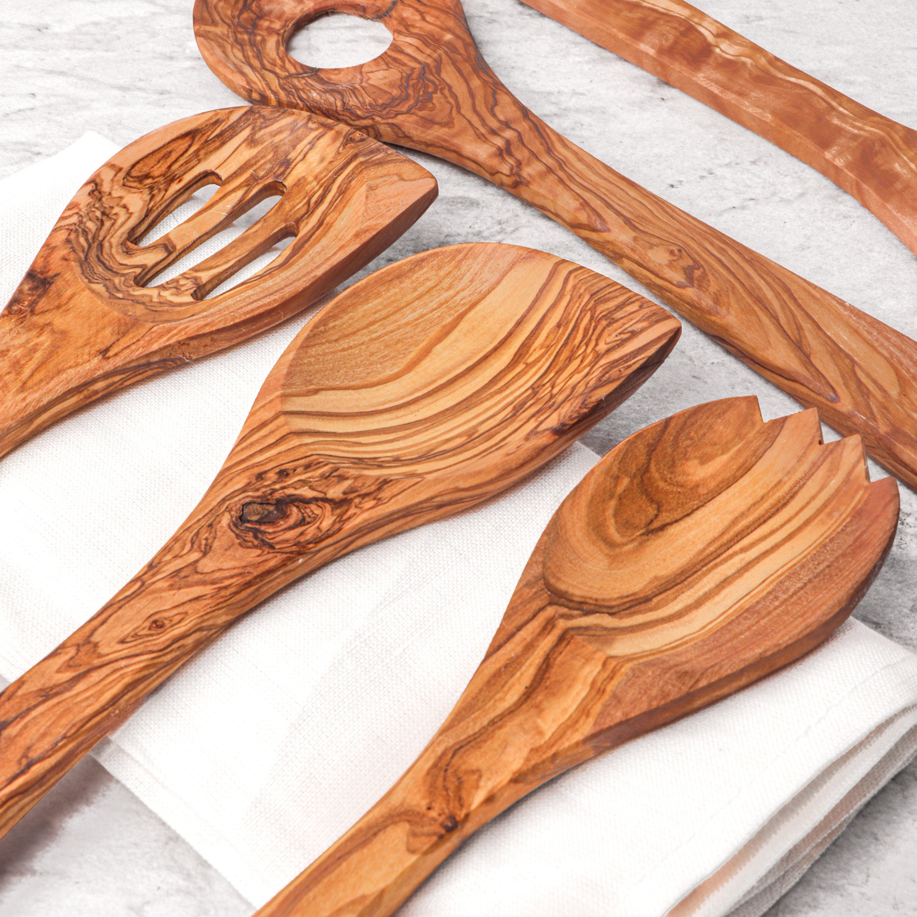 Olive Wood Kitchen Utensil Set: Personalized Cooking Spoons & Spatula