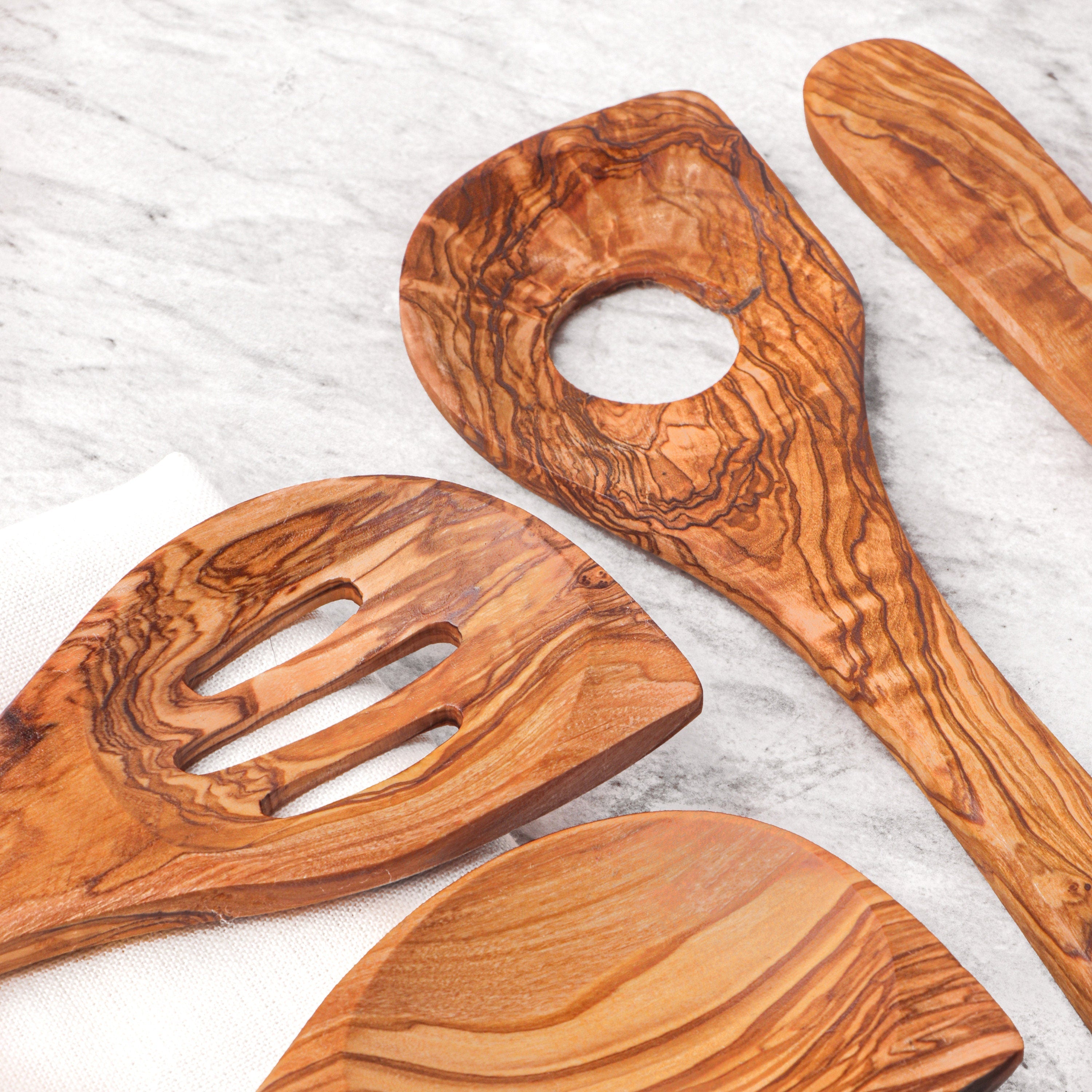 Olive Wood Kitchen Utensil Set: Personalized Cooking Spoons & Spatula