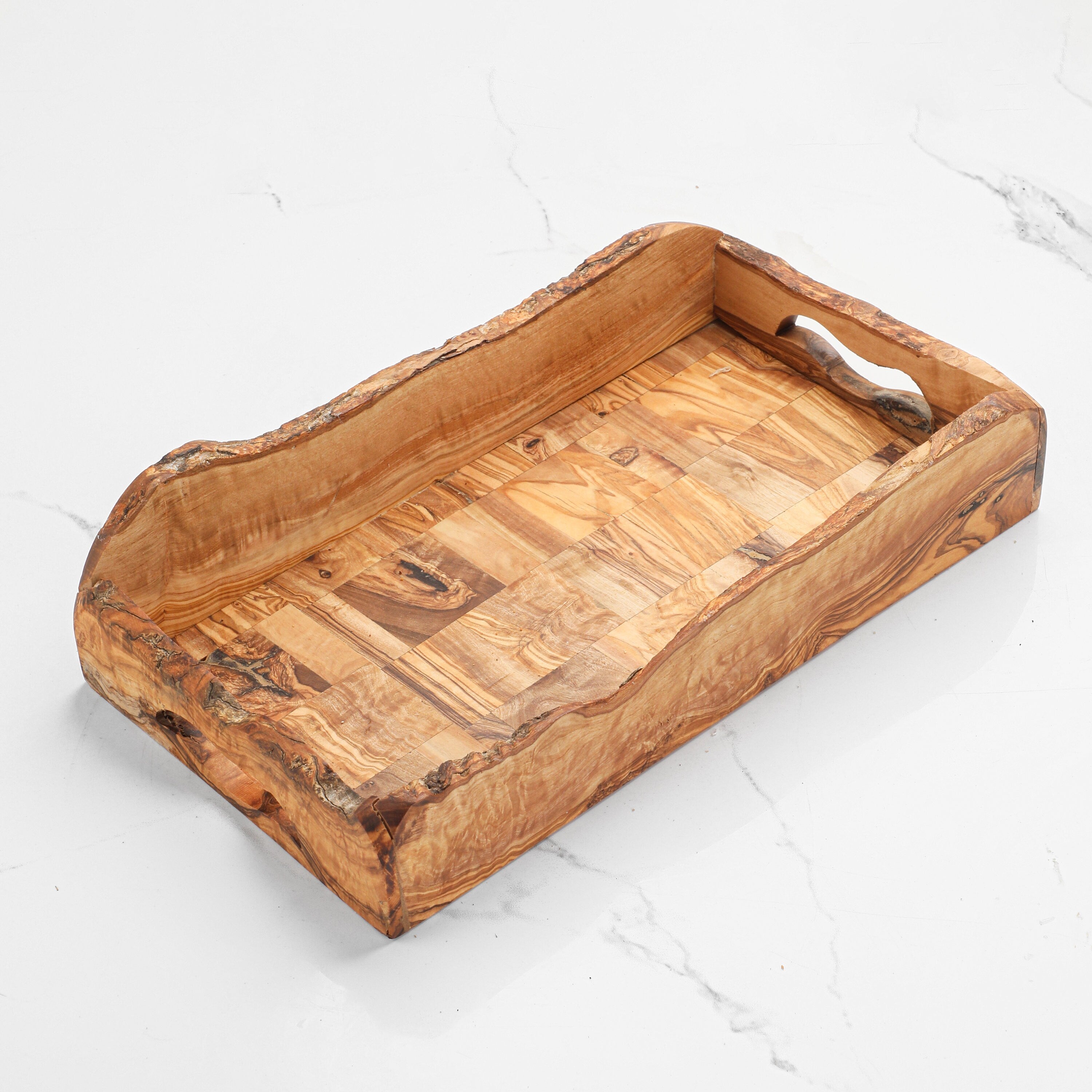 Handmade Olive Wood Serving Tray: Rustic Breakfast & Coffee Table Tray