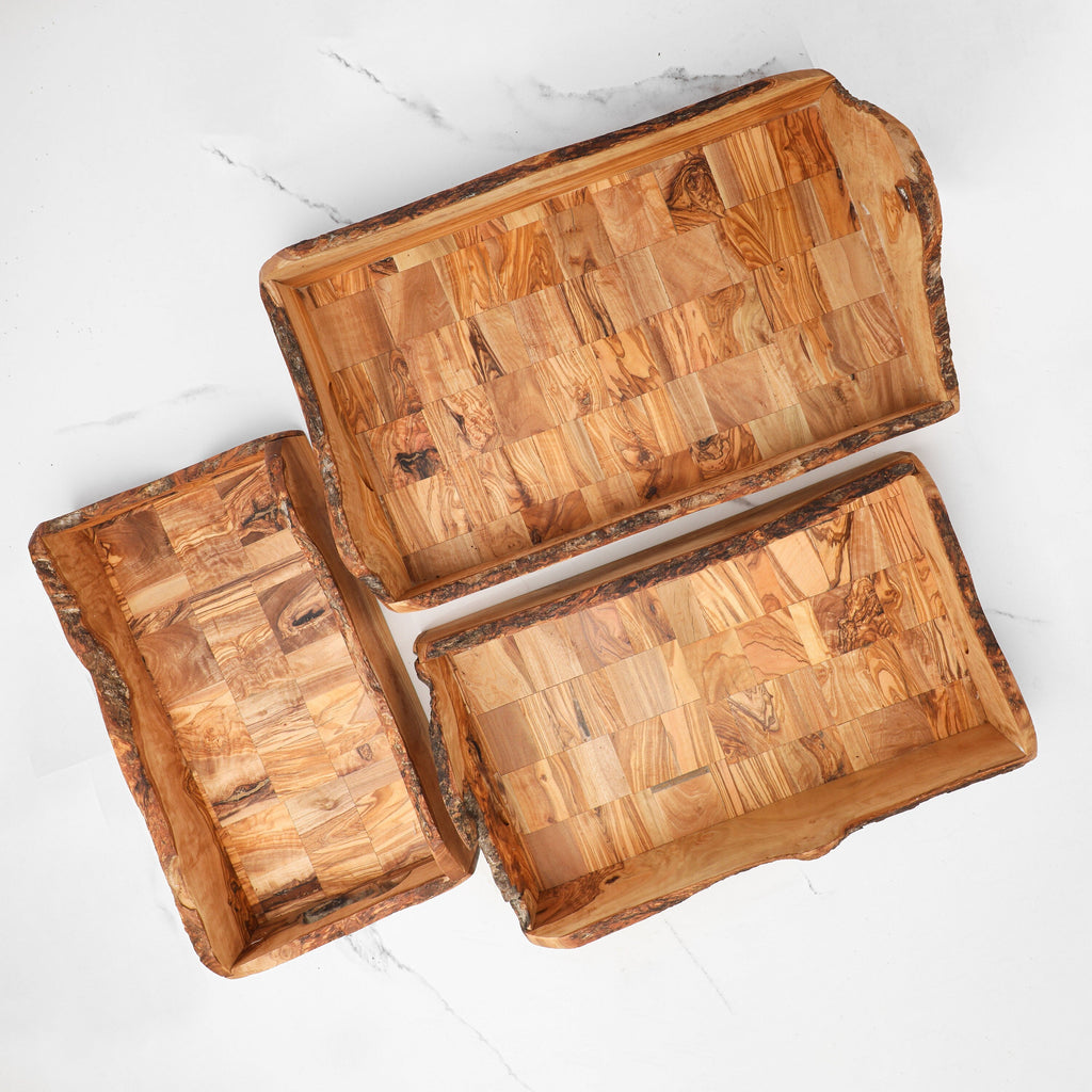Handmade Olive Wood Serving Tray: Rustic Breakfast & Coffee Table Tray