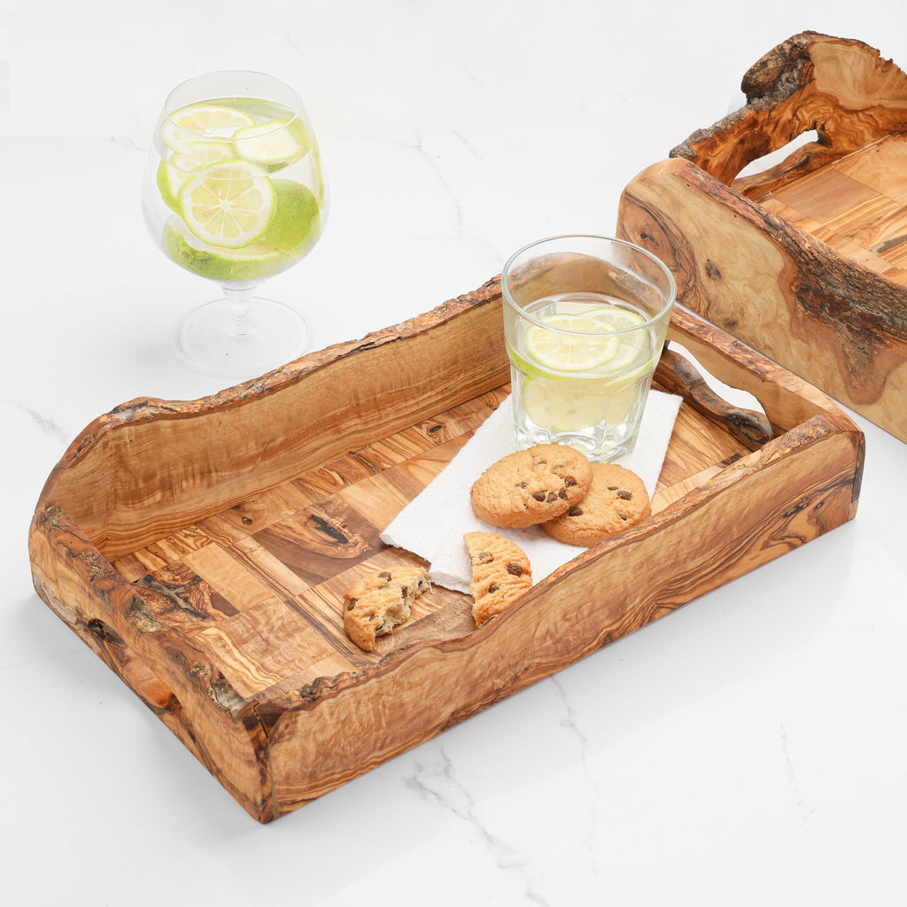 Handmade Olive Wood Serving Tray: Rustic Breakfast & Coffee Table Tray