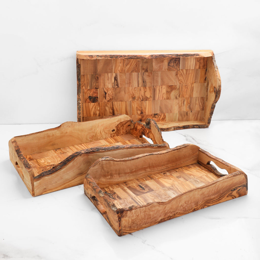 Handmade Olive Wood Serving Tray: Rustic Breakfast & Coffee Table Tray