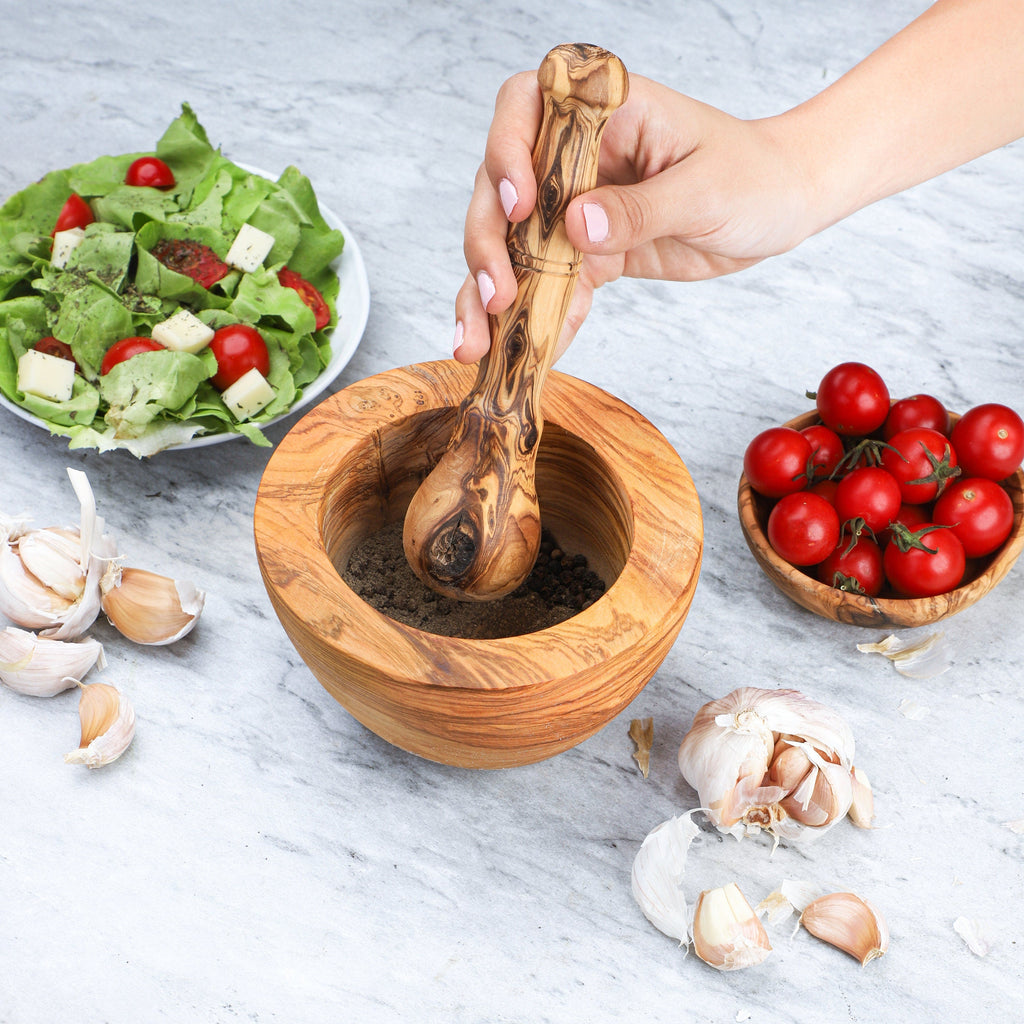 Handmade Olive Wood Mortar and Pestle: Personalized Kitchen Gift