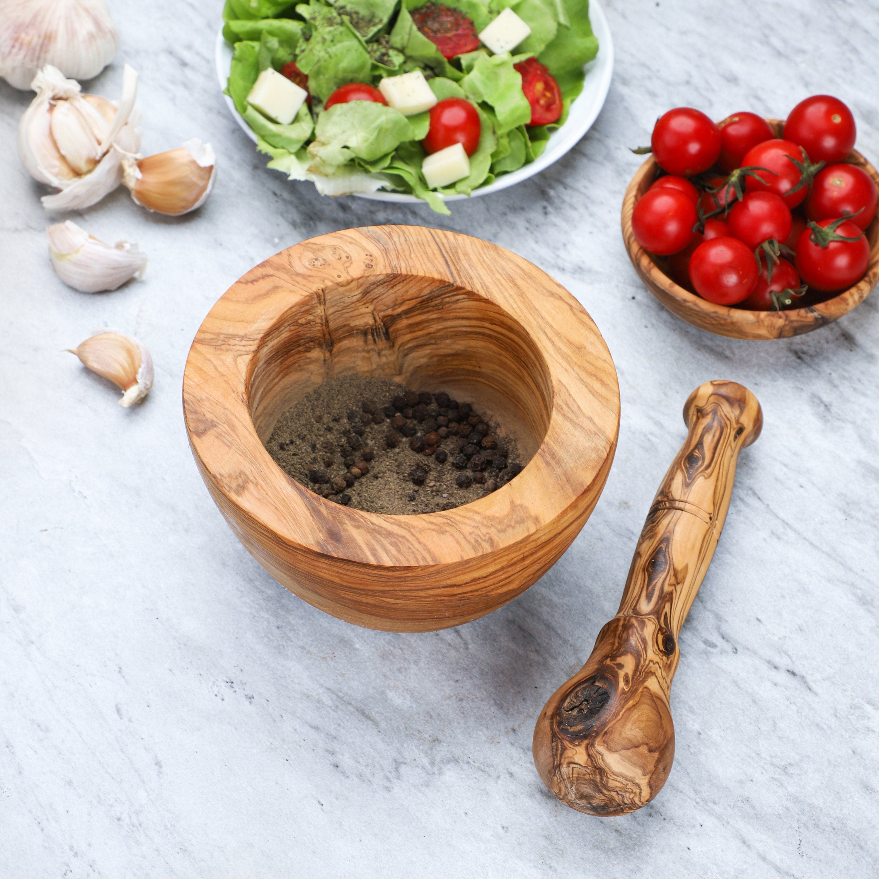 Handmade Olive Wood Mortar and Pestle: Personalized Kitchen Gift