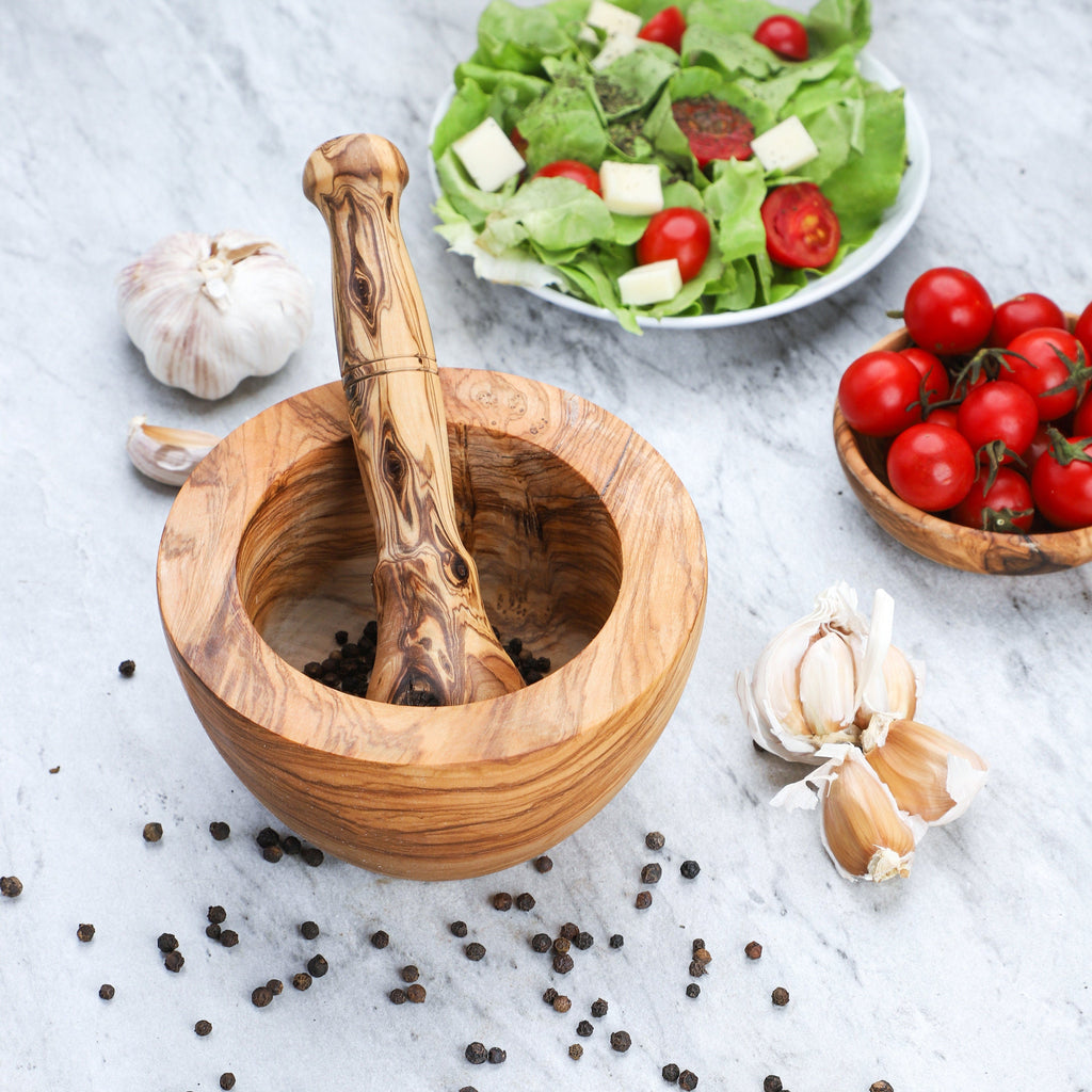 Handmade Olive Wood Mortar and Pestle: Personalized Kitchen Gift