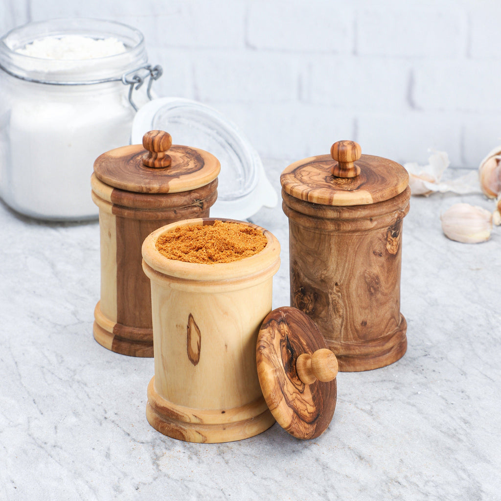 Handmade Olive Wood Spice Jars with Lid