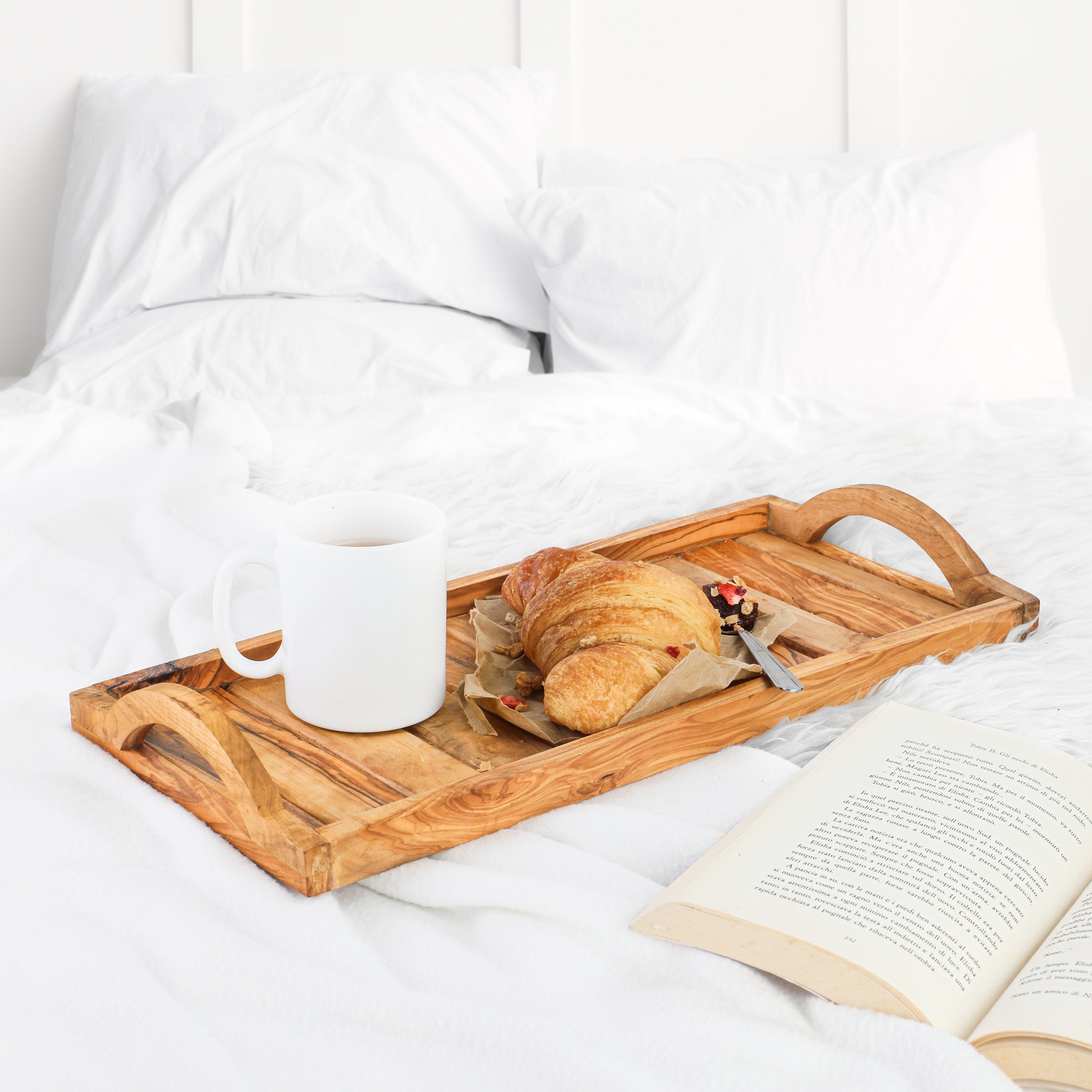Handmade Olive Wood Serving Tray: Wooden Tea & Vanity Tray