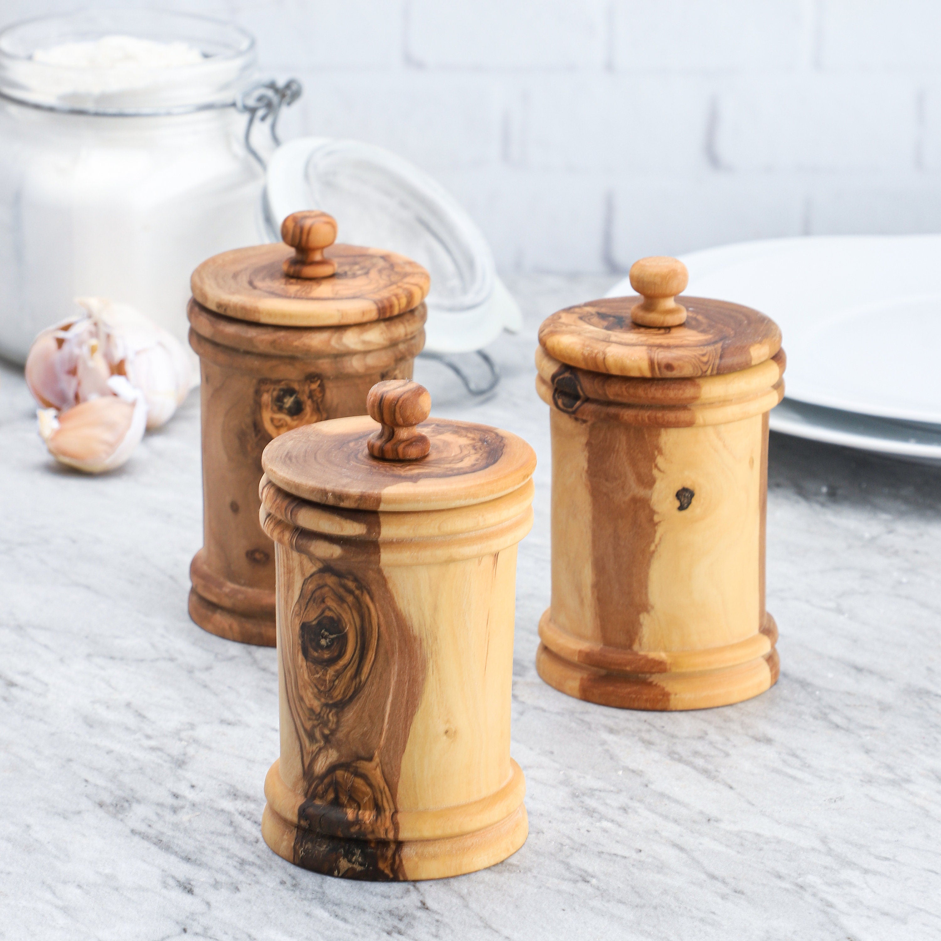 Handmade Olive Wood Spice Jars with Lid