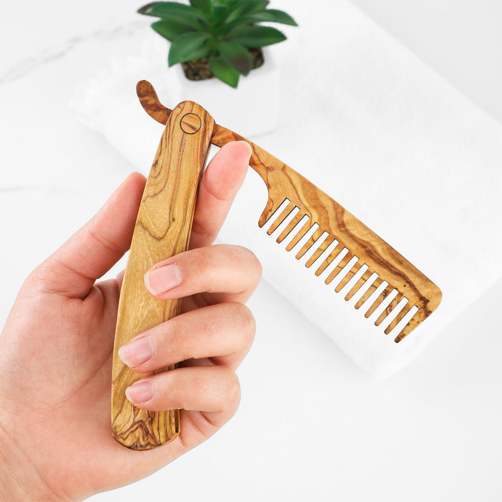 Handmade Olive Wood Beard Comb: Personalized Grooming Gift